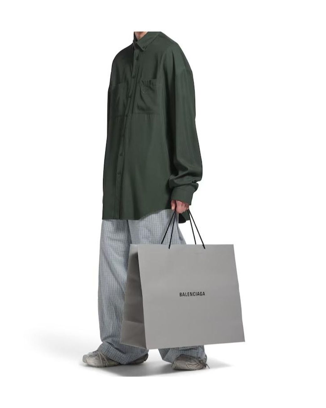 Balenciaga Green Logo Embrodied Long-Sleeve Shirt for men