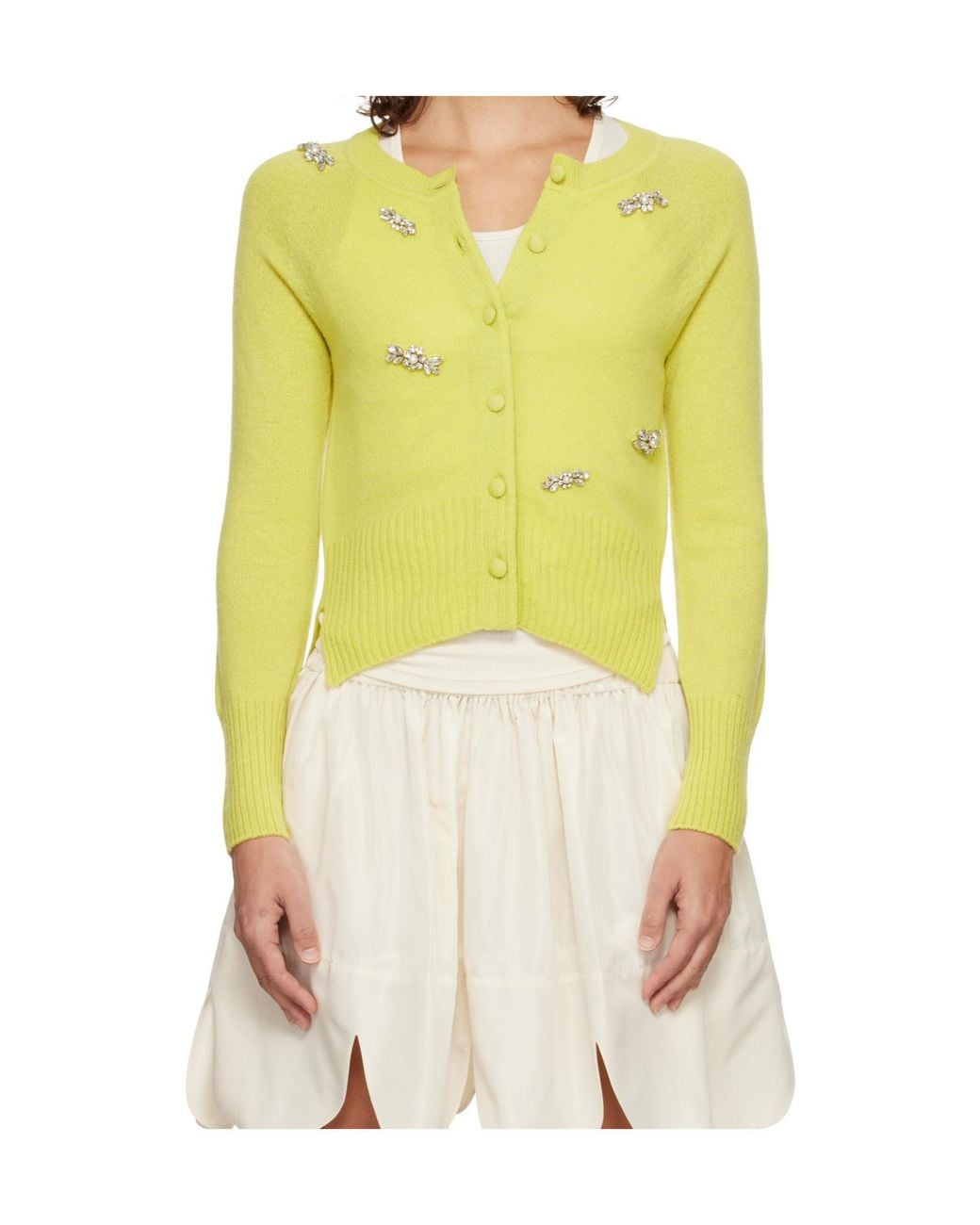 Simone Rocha Yellow Long-Sleeved Cashmere Knit Cardigan