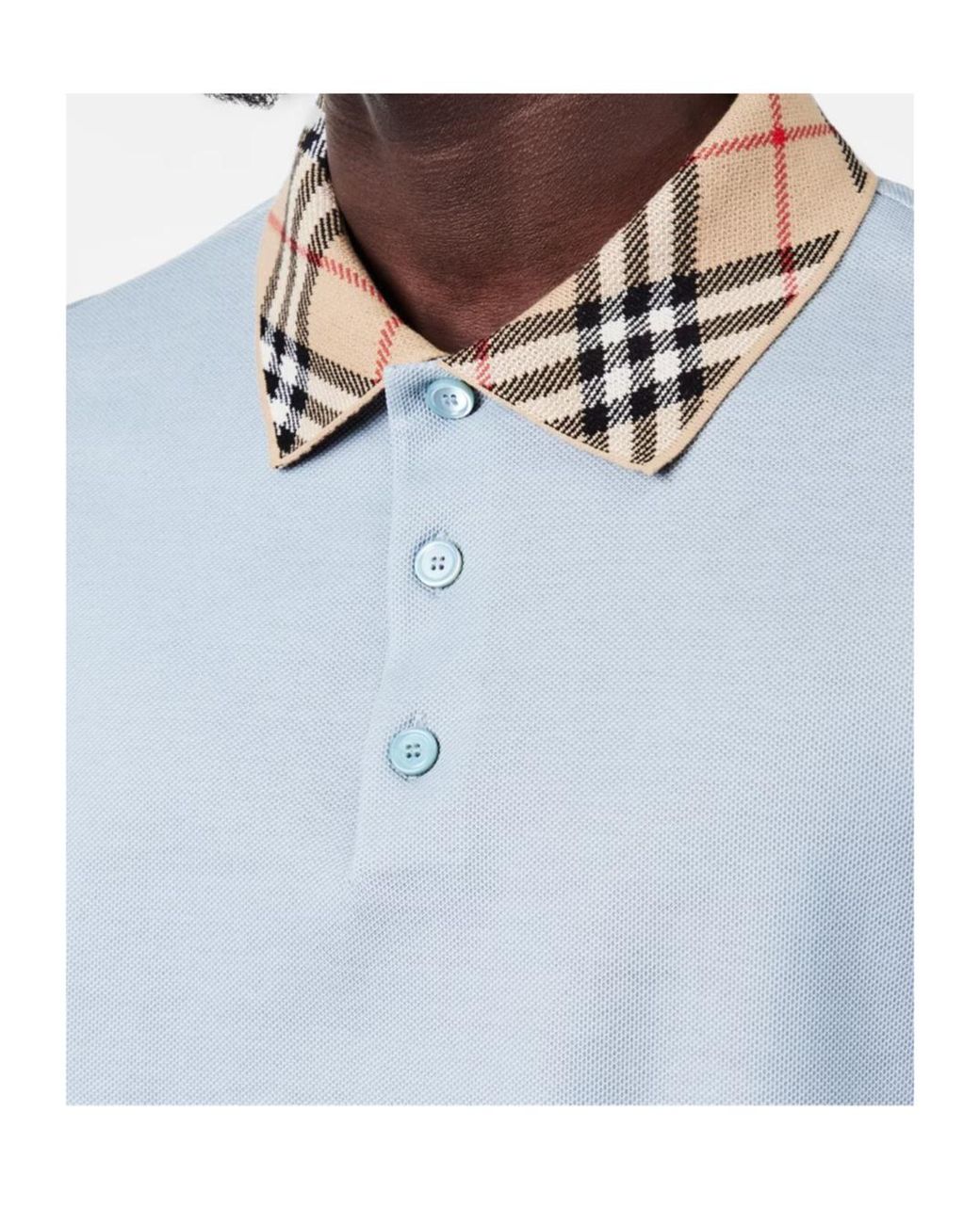 Burberry Blue Plaid Collar Polo Shirt for men