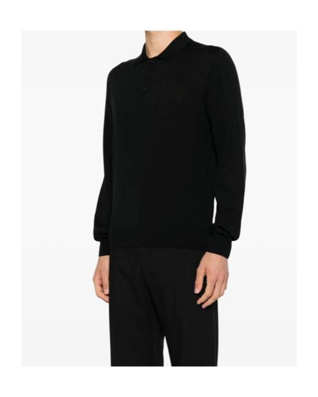 Canali Black Long-Sleeve Polo Shirt for men