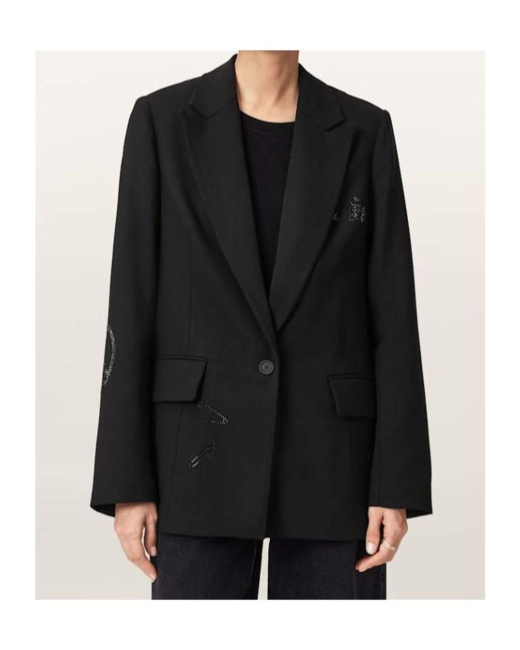 AllSaints Black Ottie Single Breasted Embellished Blazer
