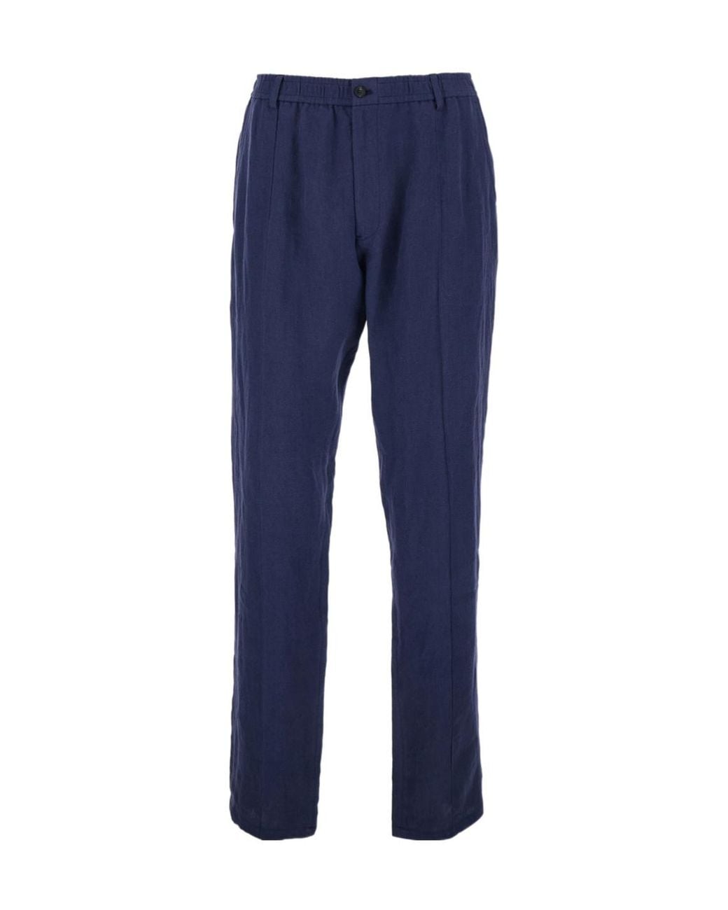 Emporio Armani Blue Straight-Leg Linen Pants for men