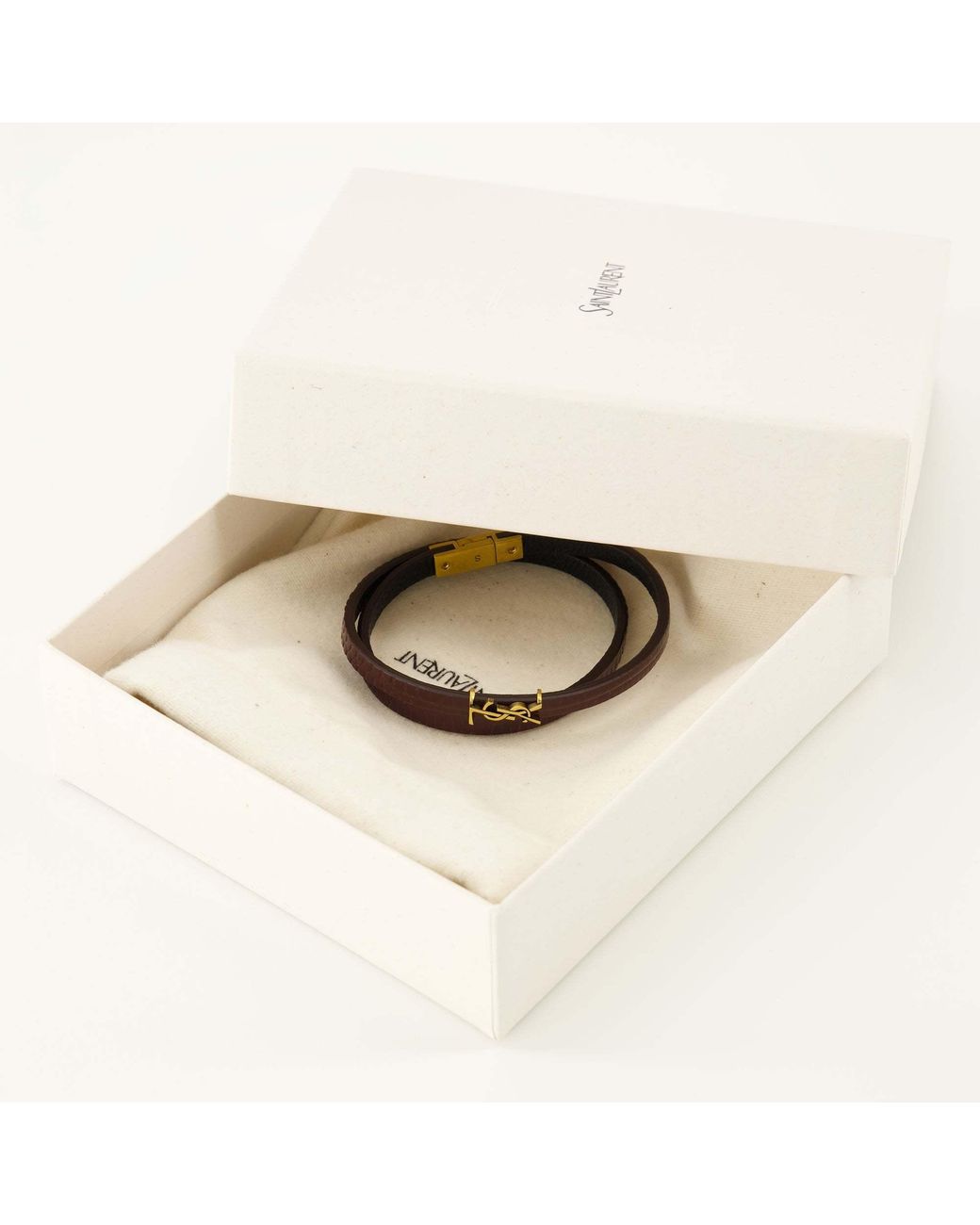 Saint Laurent White Thin Double-Wrap Embossed Bracelet