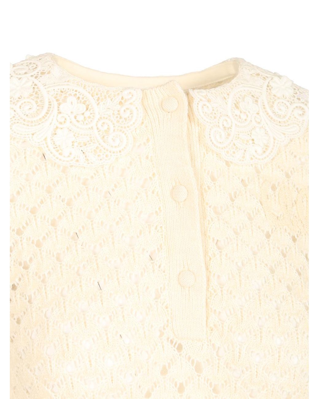 Chloé White Chloé Lace Trimmed Knitted Polo Shirt
