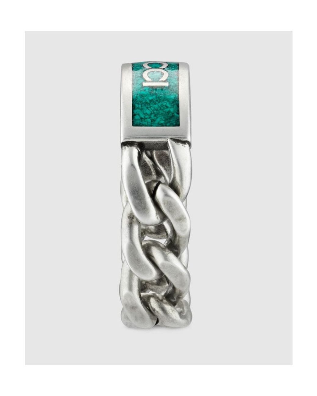 Gucci Blue Logo Enamel Chain Ring