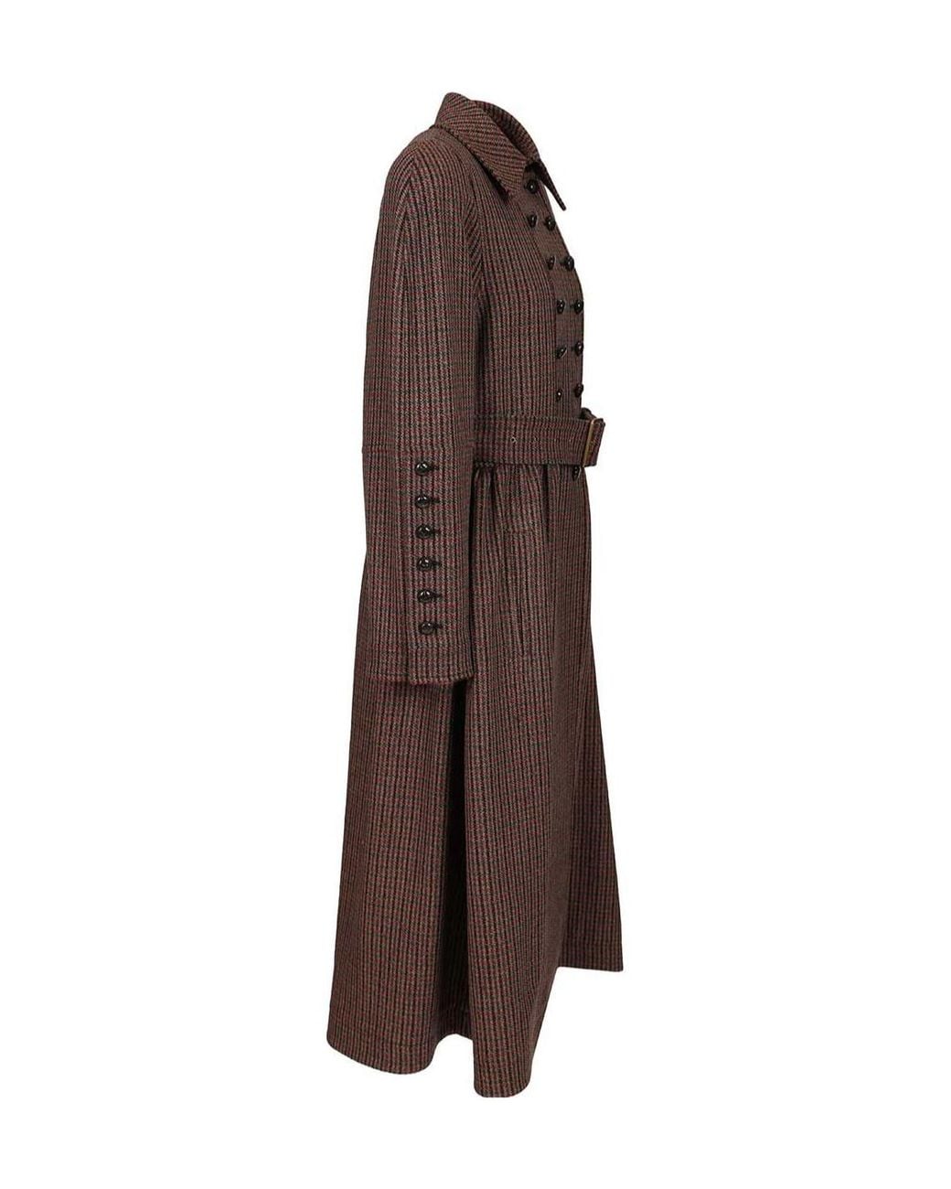 Chloé Brown Chloé Double-Breasted Houndstooth Riding Coat