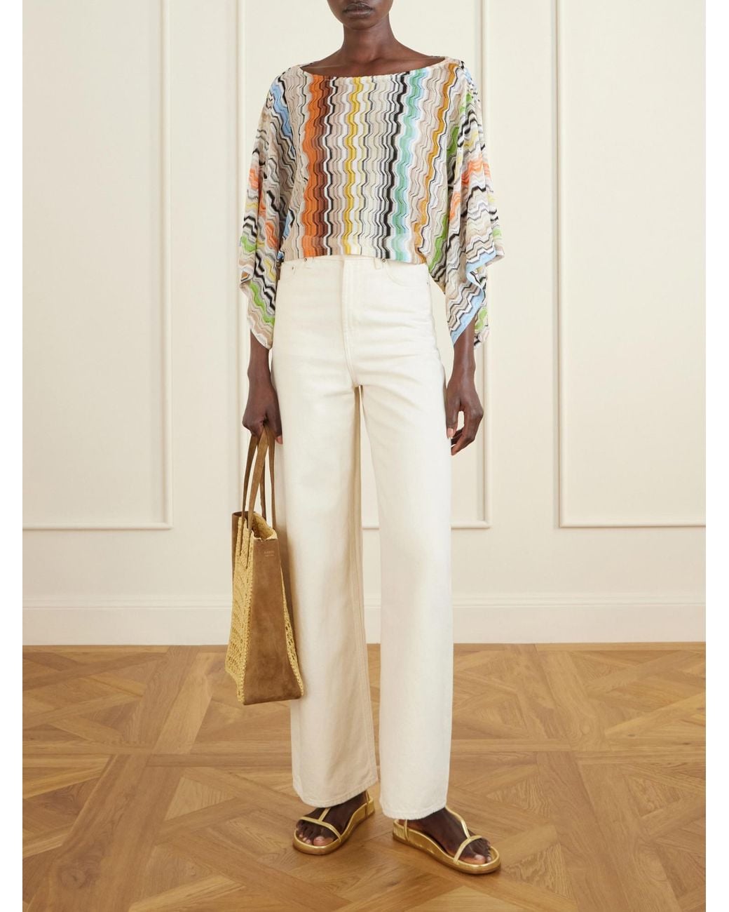Missoni White Striped Crochet-Knit Top