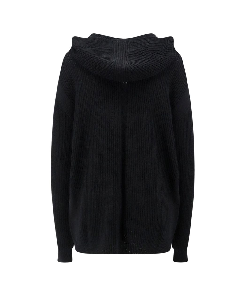 Rick Owens Black Ribbed-Knit Zipped Hoodie for men