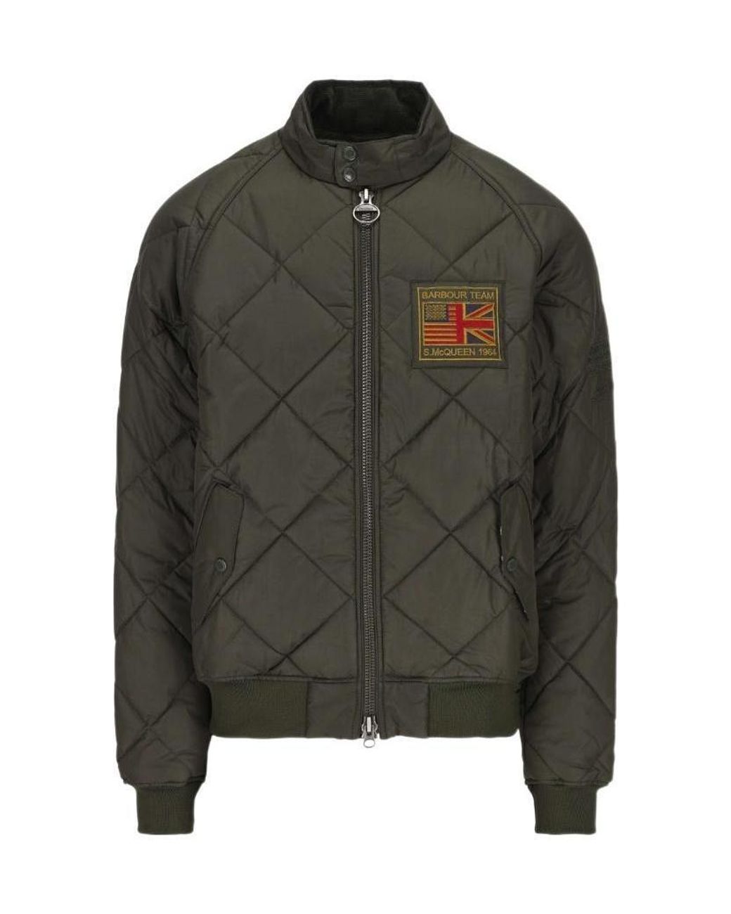 Barbour Green Logo Patch Zip-Up Padded Jacket for men