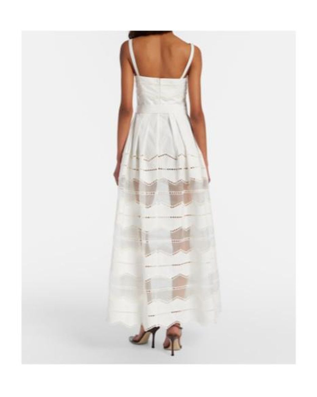 Elie Saab White Belted Organza-Trimmed Cotton Maxi Dress