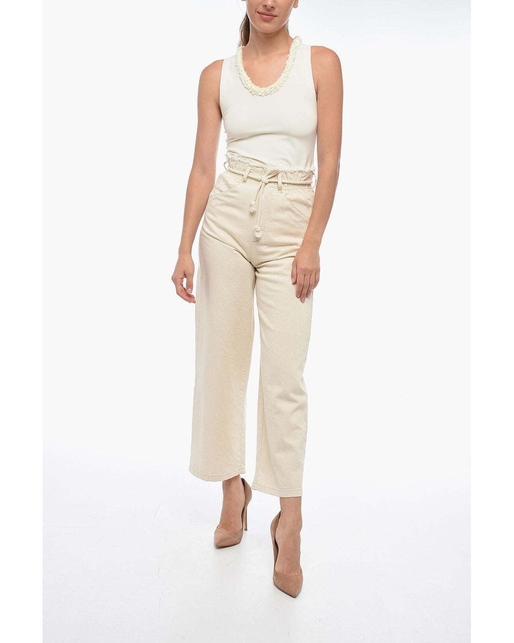 Color World Wide Sign Two Women In The World Gioia Frayed-Edge Jeans in Natural | Lyst