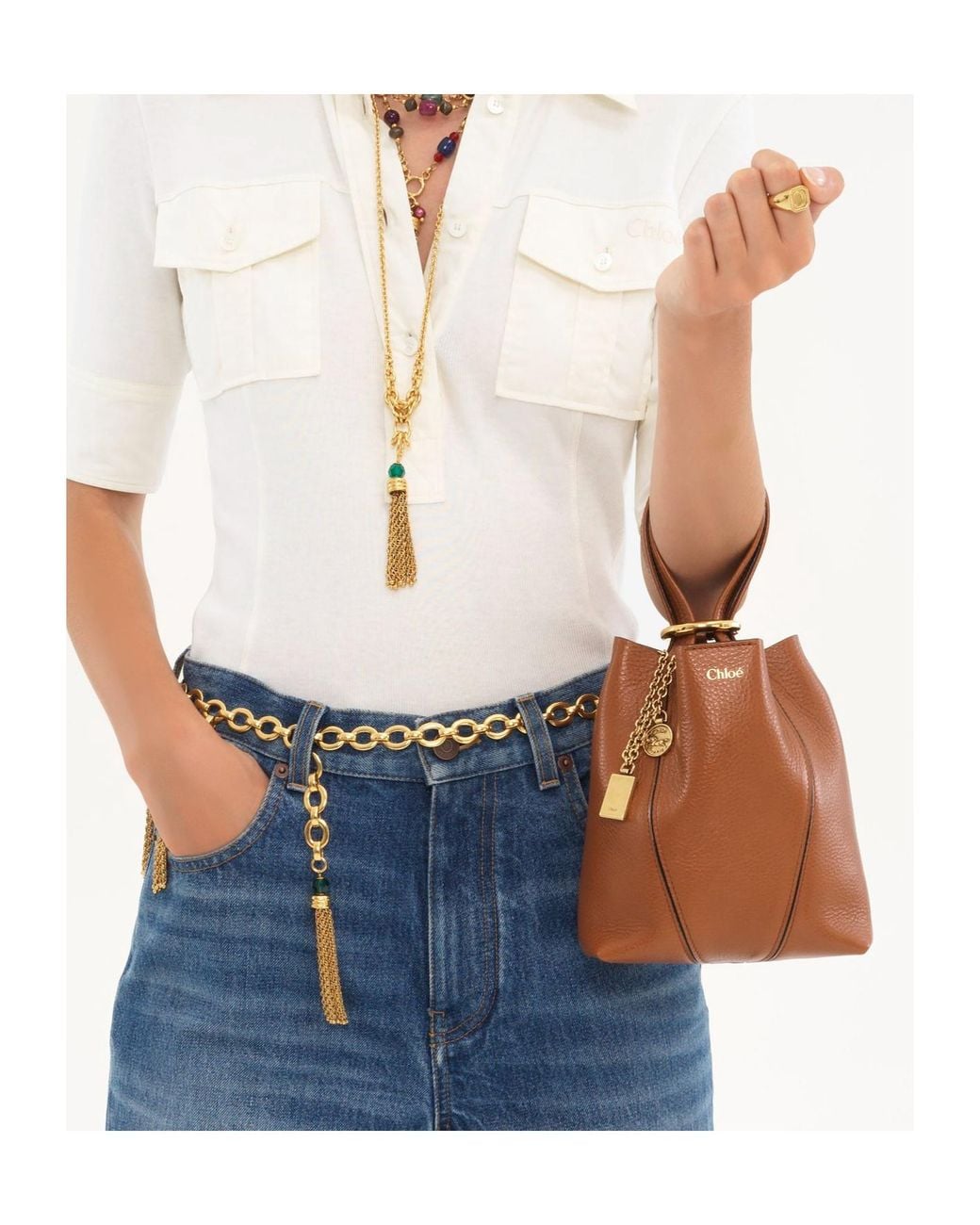 Chloé Brown Chloé Spin Logo Printed Small Top Handle Bag