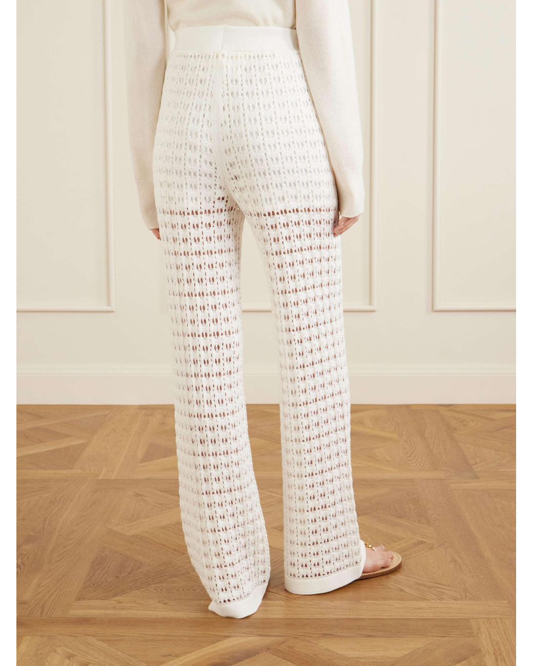 arch4 White Ray Crocheted Cotton Straight-Leg Pants