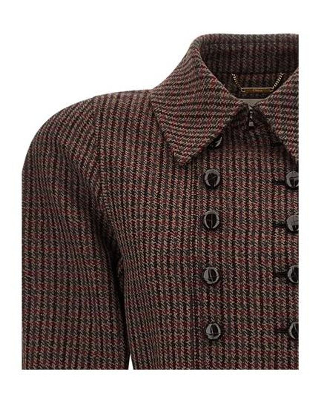 Chloé Brown Chloé Double-Breasted Houndstooth Riding Coat