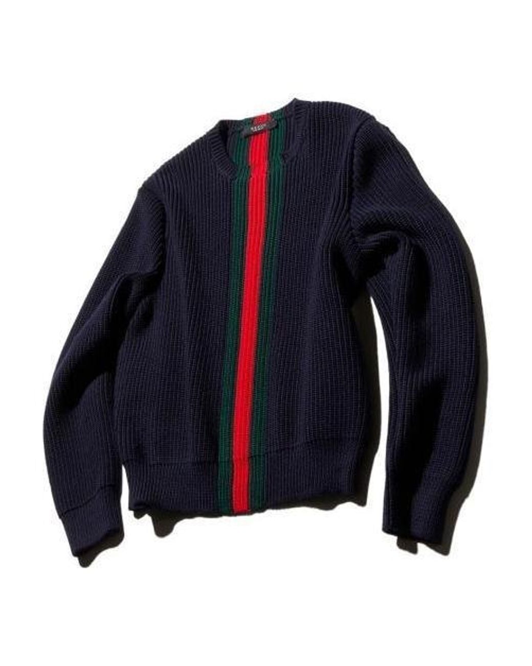 Gucci Blue Web Stripe Detailed Knitted Jumper for men