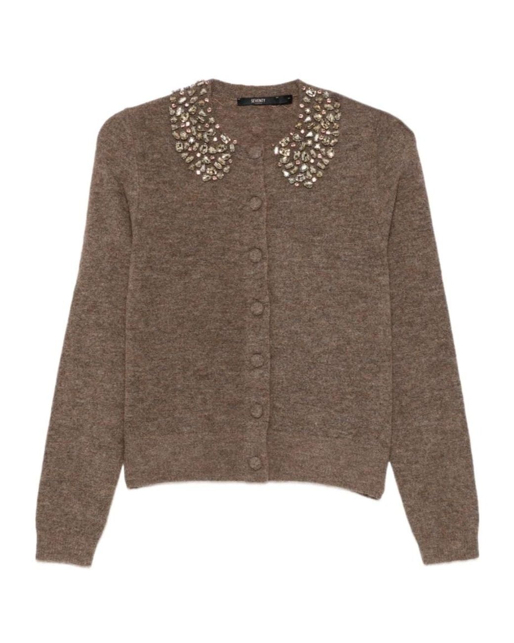 Seventy Brown Rhinestone-Embellished Knit Top