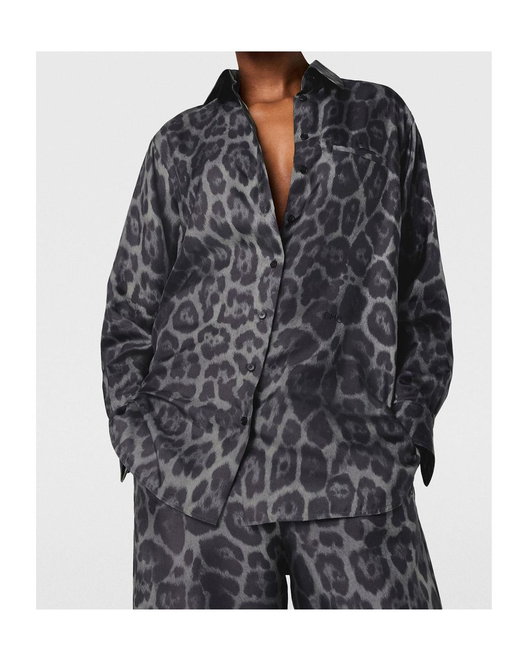 Stella McCartney Gray Leopard Printed Long Sleeved Shirt