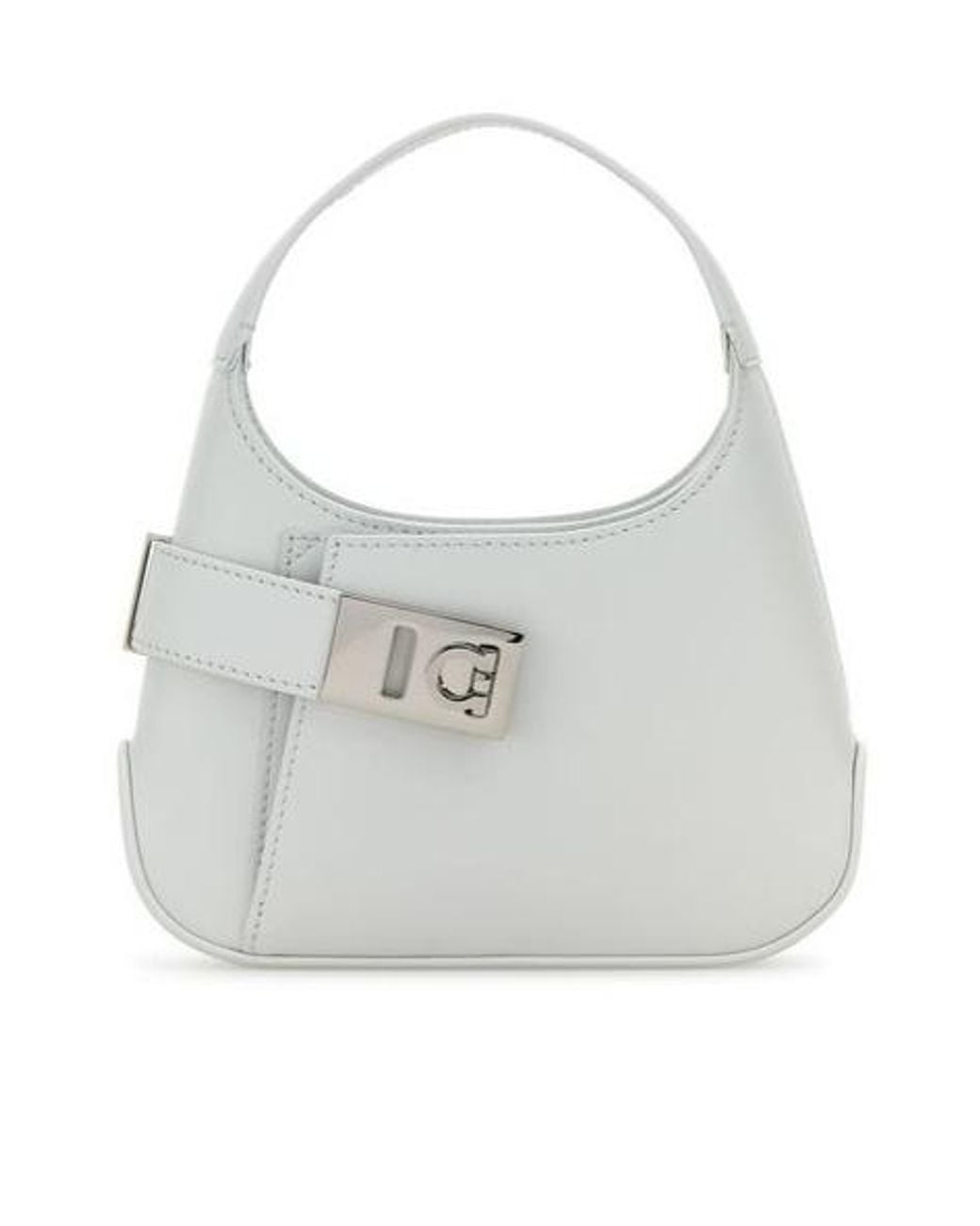 Ferragamo White Ferragamo Logo Plaque Gancini Buckled Hobo Bag