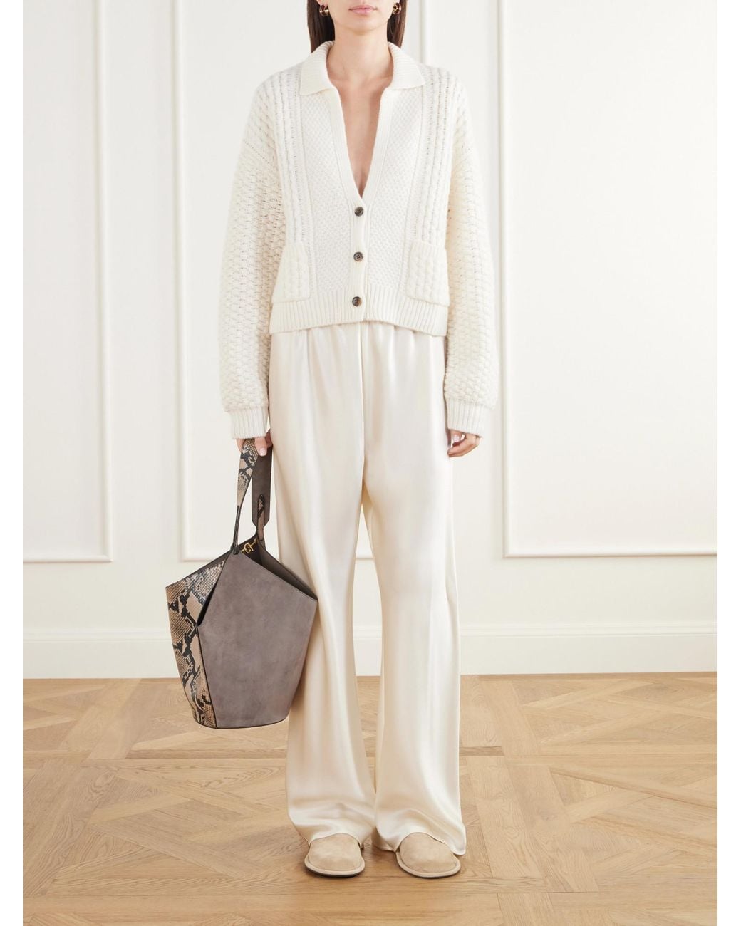 Lisa Yang White Cable-Knit Cashmere Cardigan