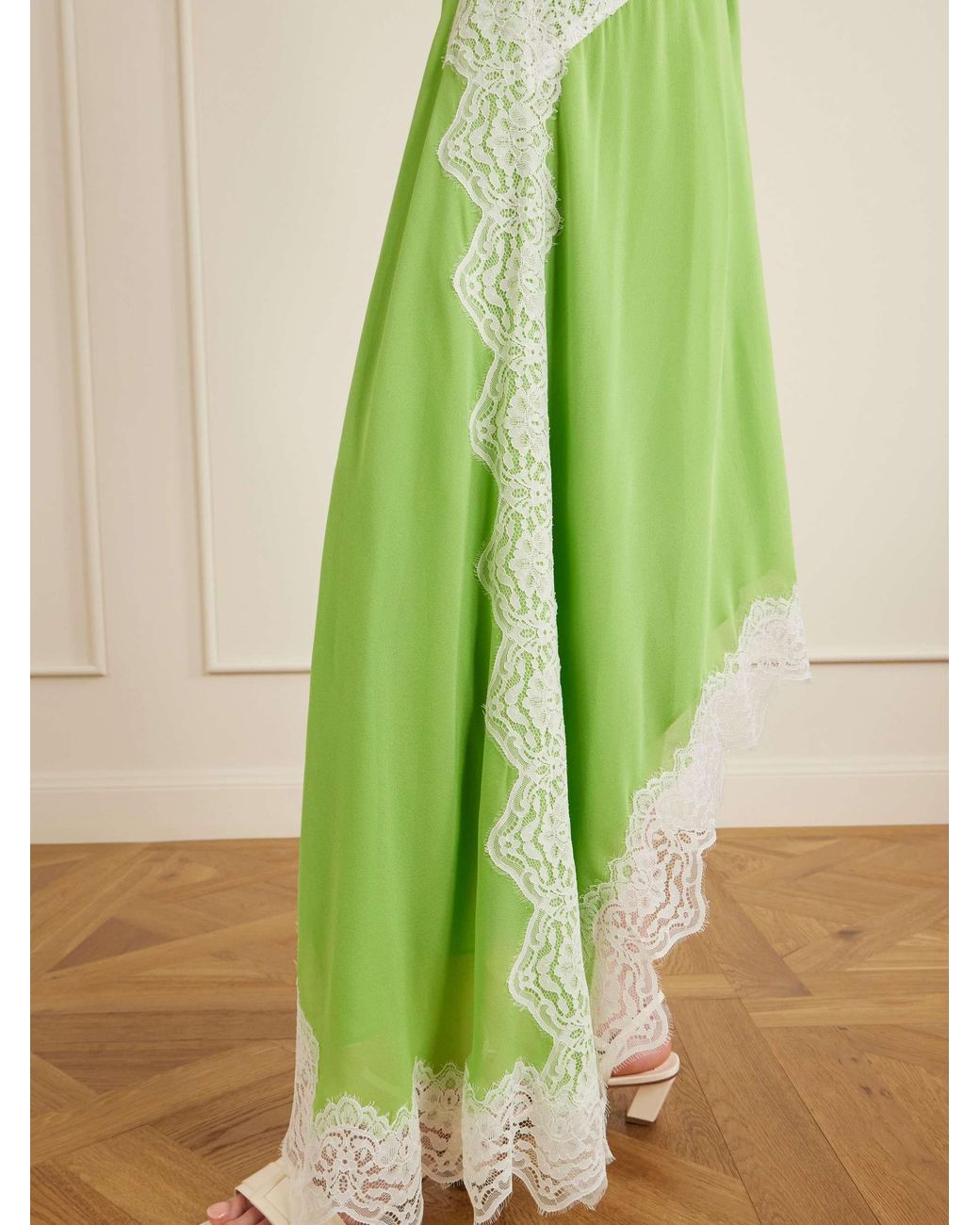 Christopher Esber Green Verve Lace-Detail Asymmetric Skirt