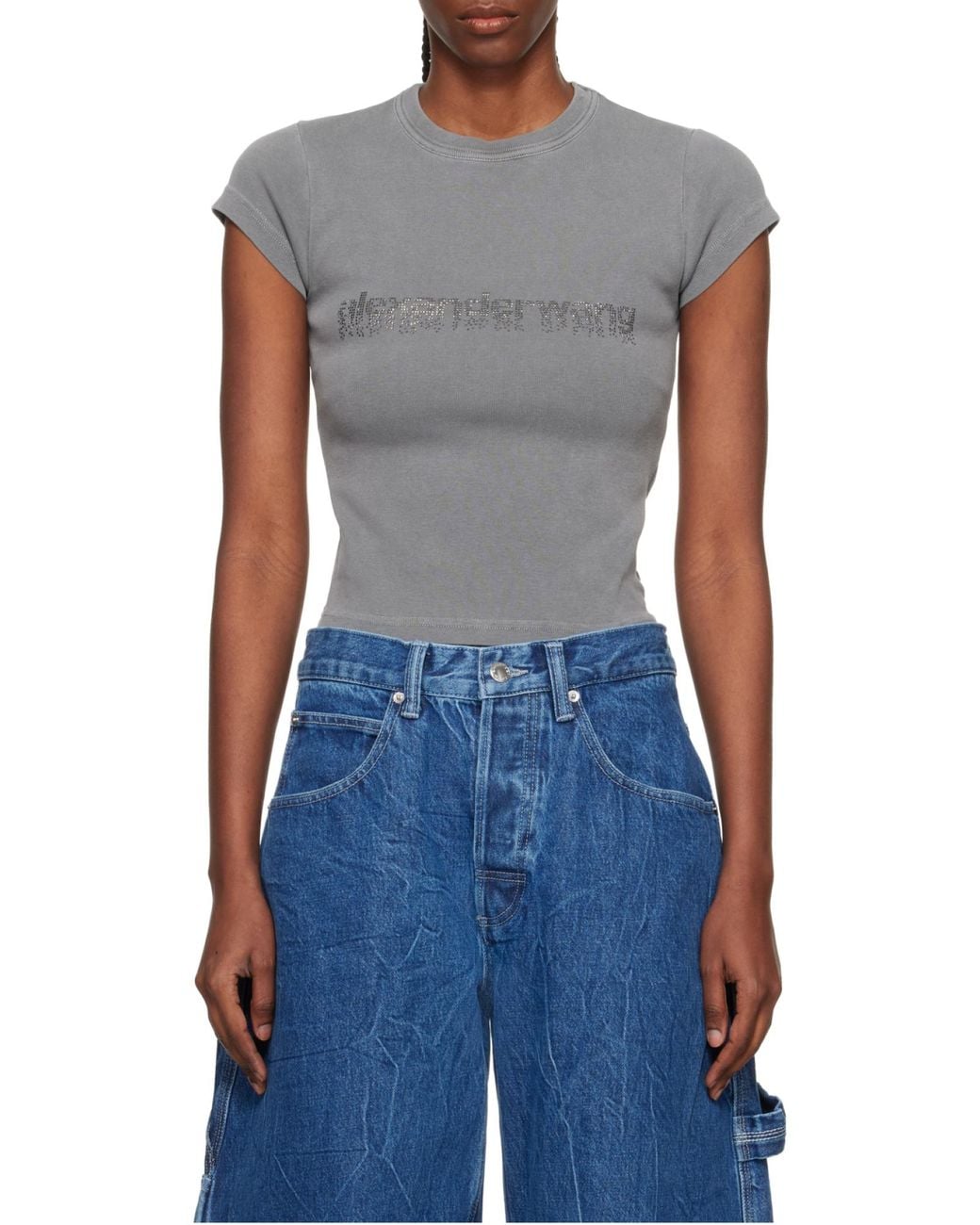 Alexander Wang Gray Logo-Embellished Crewneck T-Shirt