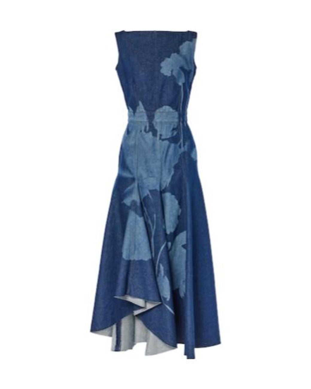 Erdem Blue Printed Denim Midi Dress