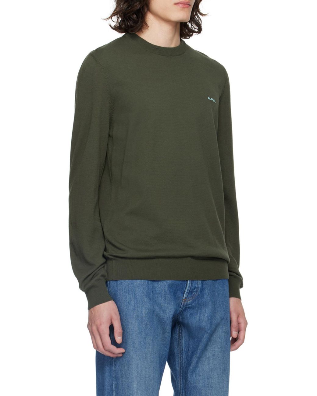 A.P.C. Green Logo Embroidered Crewneck Jumper for men
