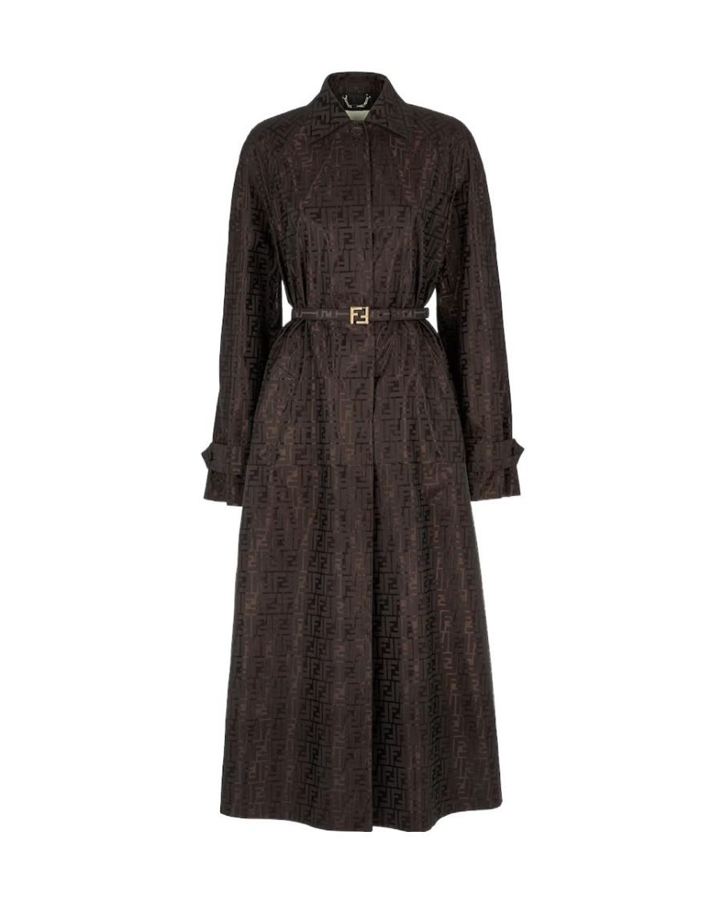 Fendi Black Ff Jacquard Belted Coat