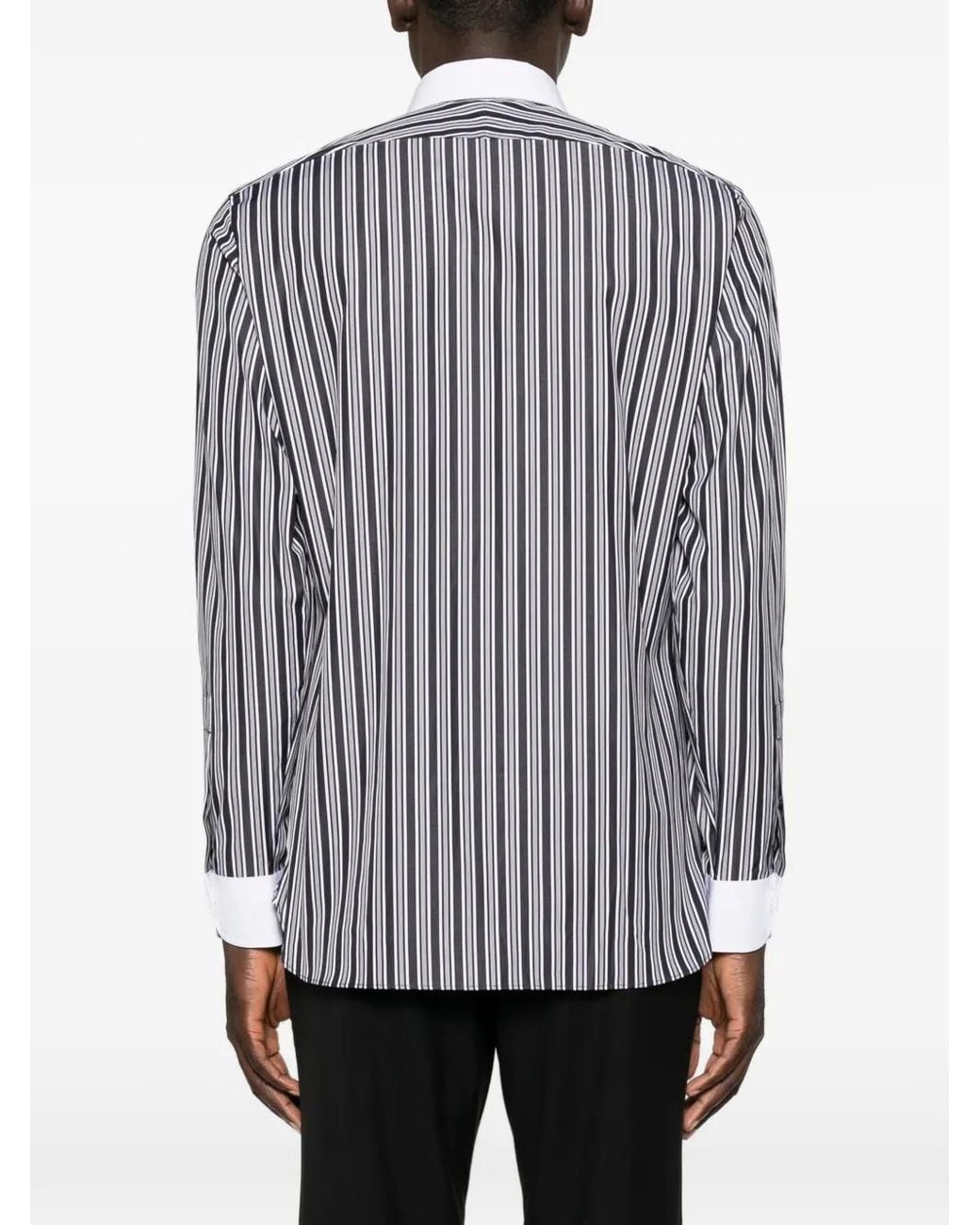 Tom Ford Blue Contrast Collar Striped Shirt for men
