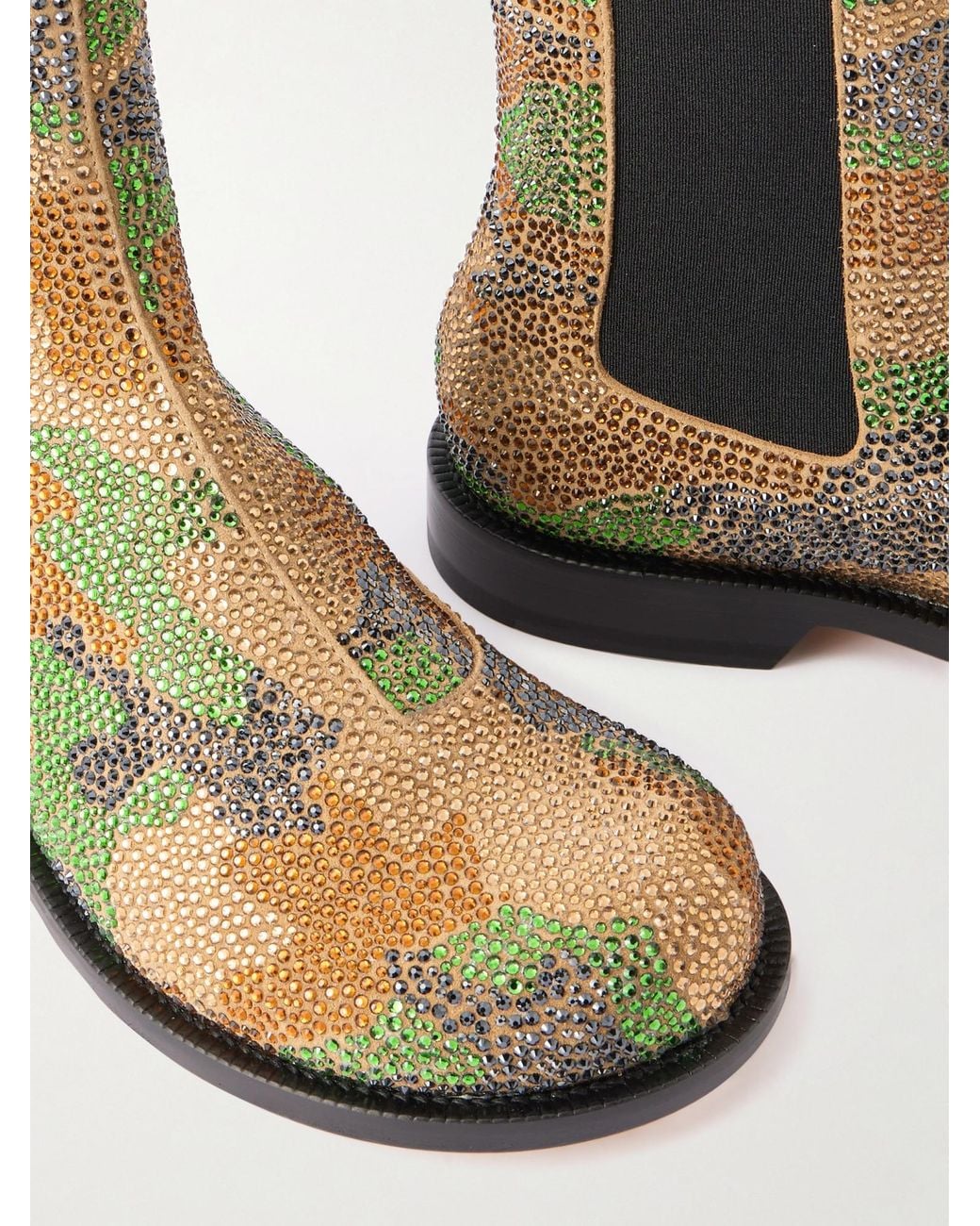 J.W. Anderson Green Crystal-Embellished Suede Chelsea Boots