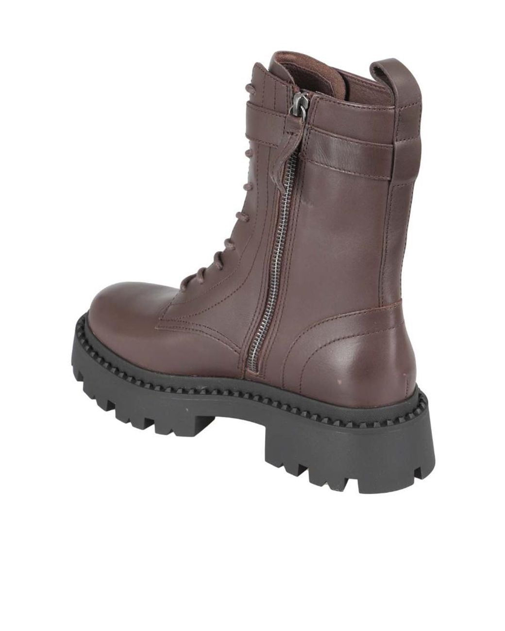 Ash Brown Gena Buckled Lace-Up Combat Boots