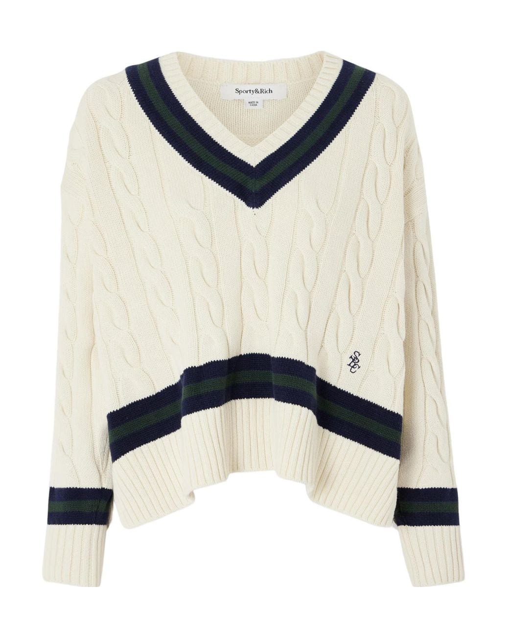 Sporty & Rich Blue Striped Cable Knit Sweater
