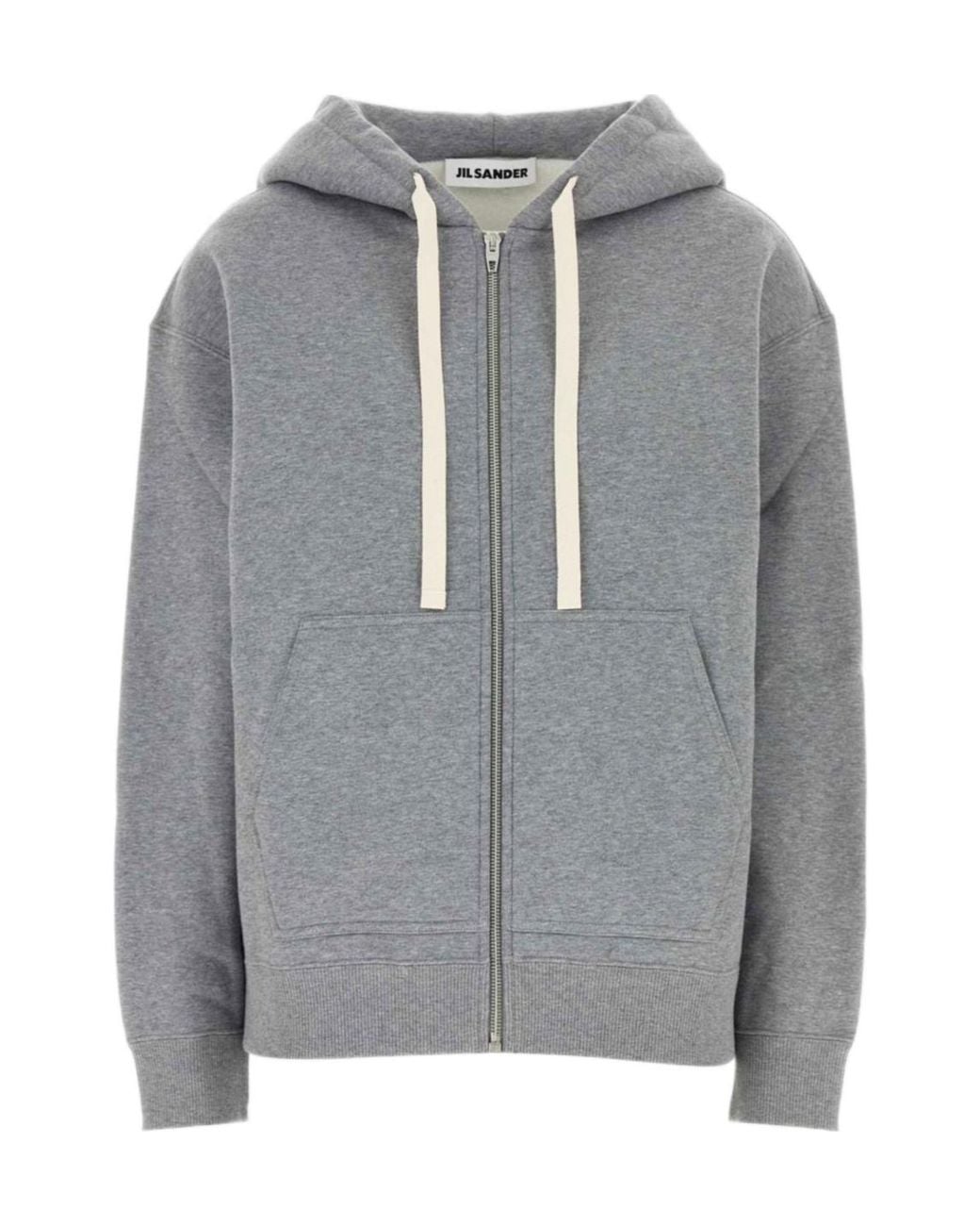 Jil Sander Gray Drawstring Zip-Up Hoodie