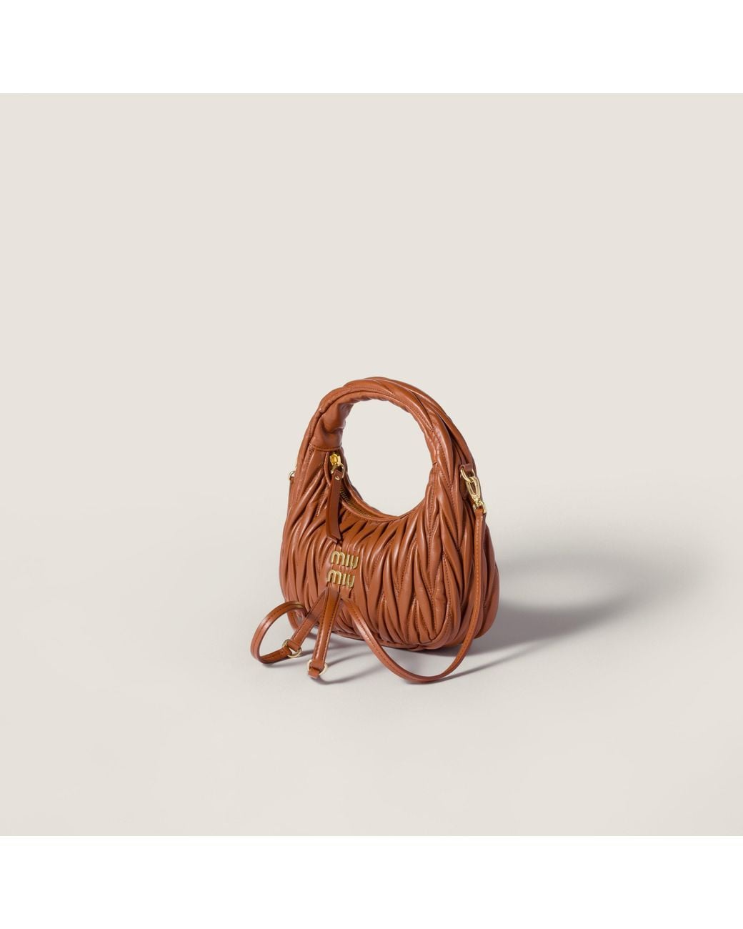 Miu Miu Brown Matelassé Zipped Handbag