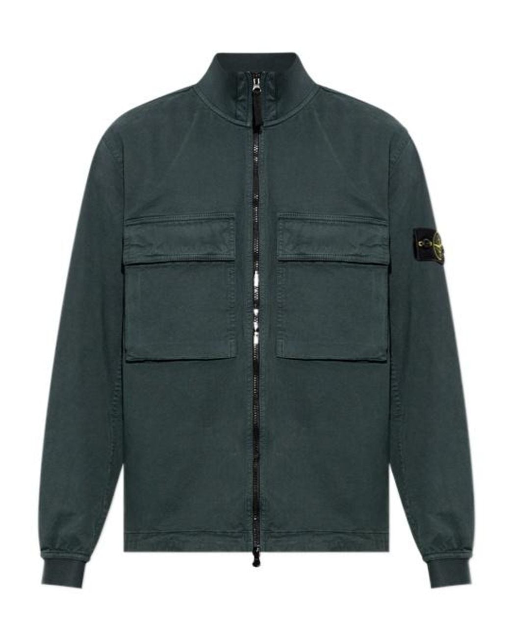 Stone Island Green Logo Patch Zip-Up Overshirt for men