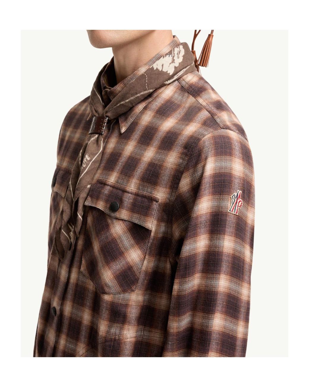 Moncler Brown Check Cotton Blend Long Sleeve Shirt for men
