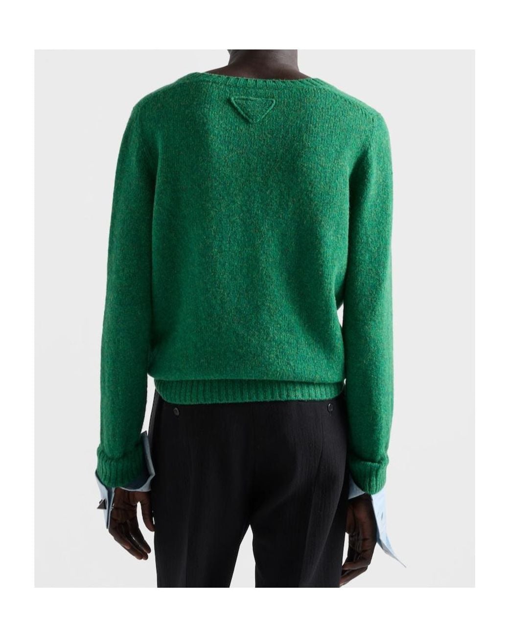 Prada Green Shetland Wool Wide-Neck Sweater for men