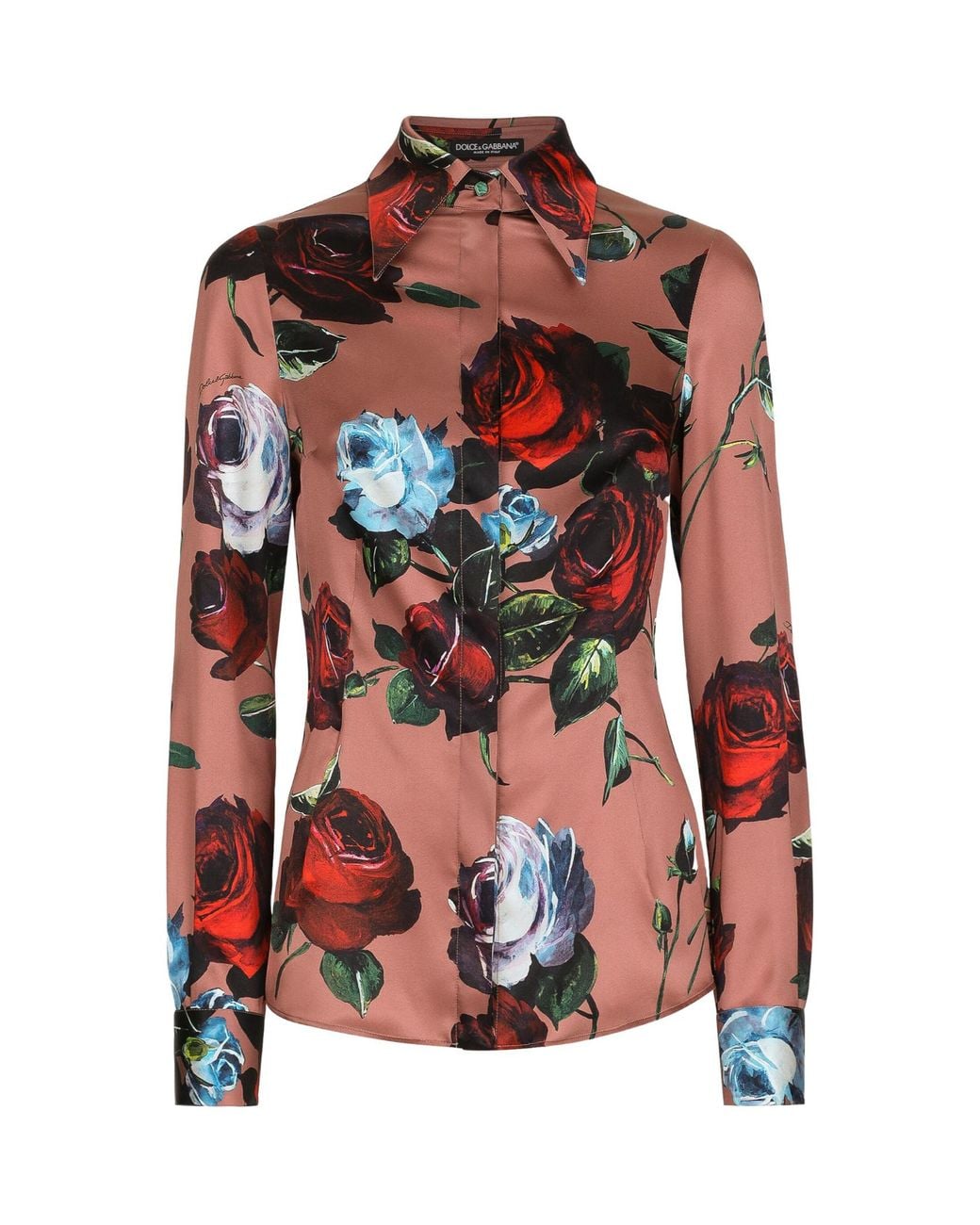 Dolce & Gabbana Red Stretch-Silk Floral Shirt