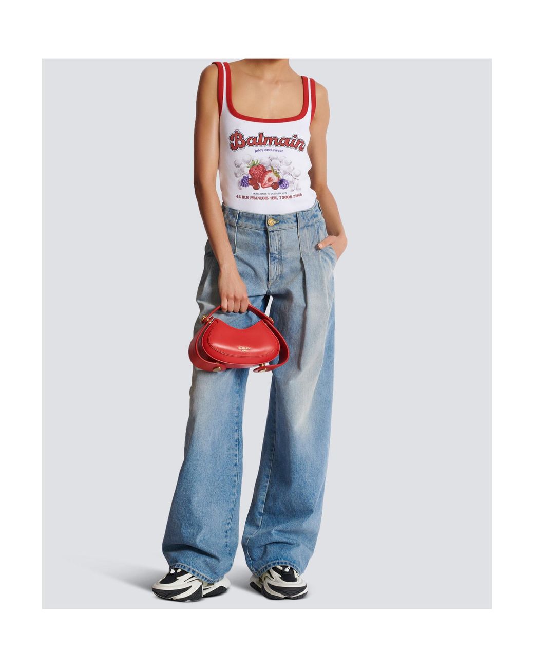 Balmain White Fruit Print Tank Top