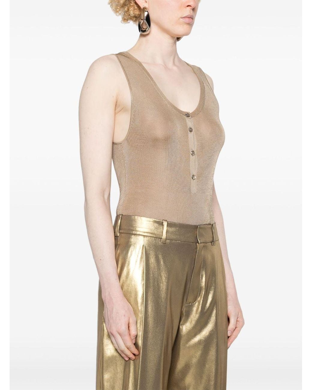 Saint Laurent Brown Scoop-Neck Silk Bodysuit