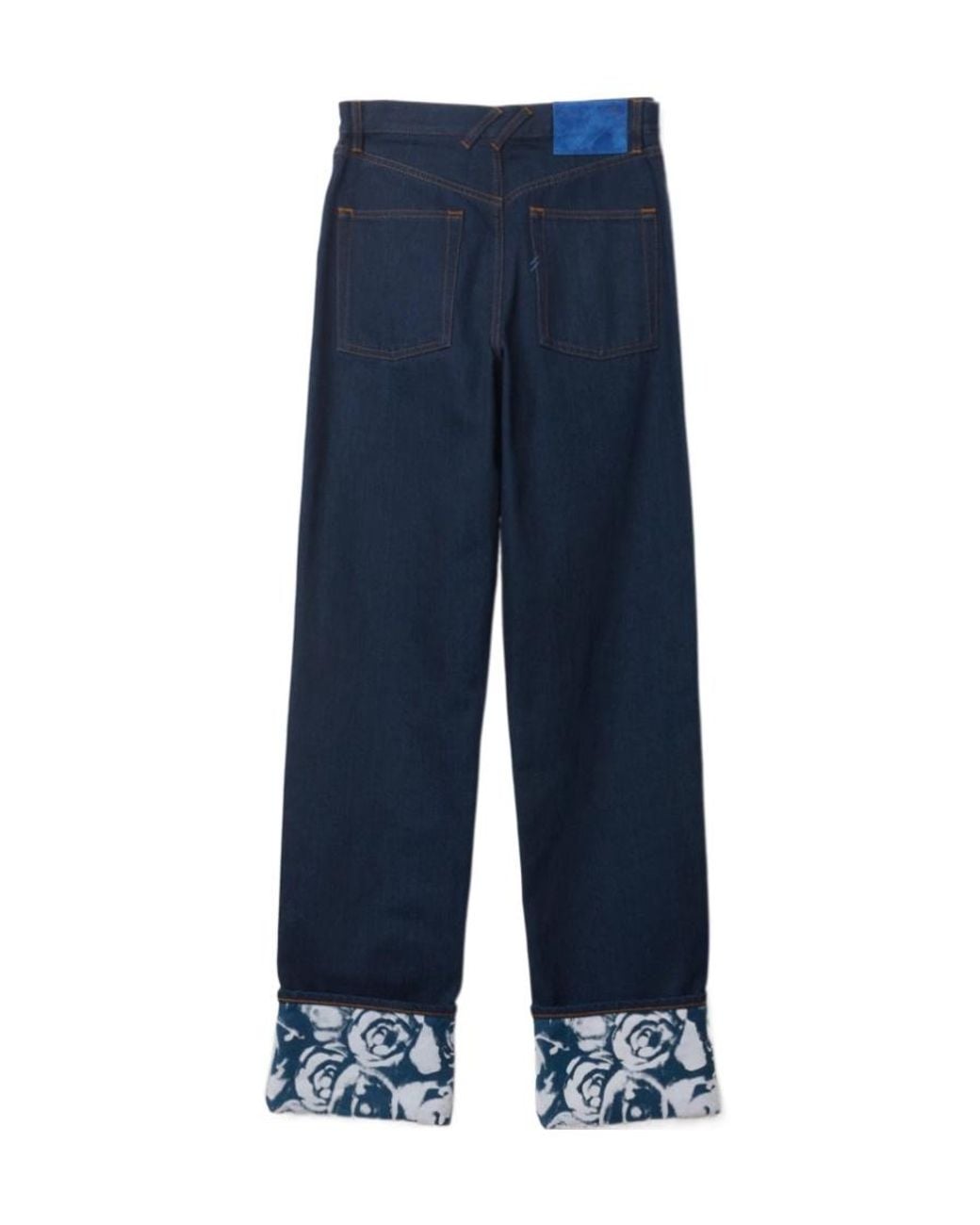 Burberry Blue Logo-Patch Straight-Leg Turn-Up Hem Jeans