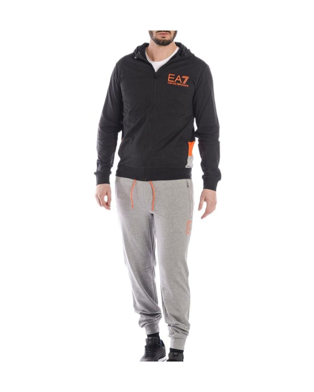 EA7 Black Zip-Up Hoodie And Pants Two-Piece Set for men