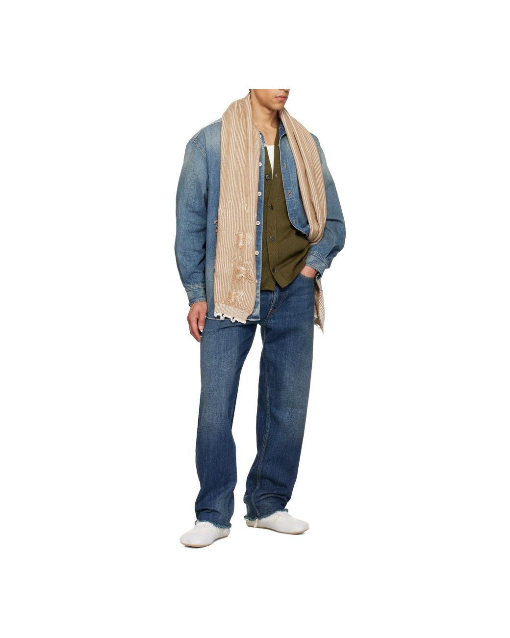 MM6 by Maison Margiela Natural Rectangular Ribbed Knit Scarf for men