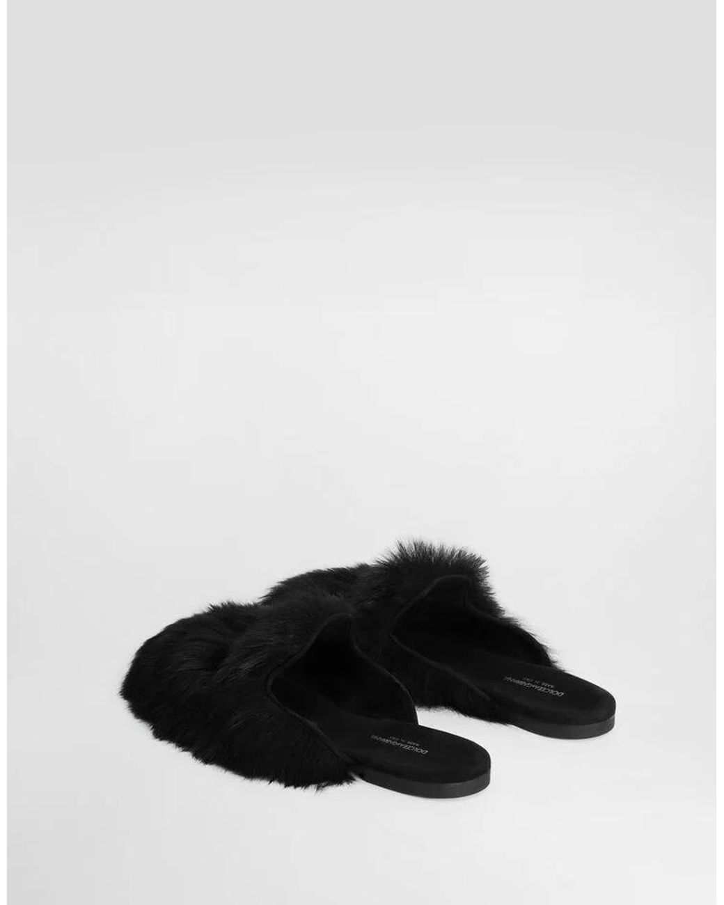 Dolce & Gabbana Black Shearling Slippers