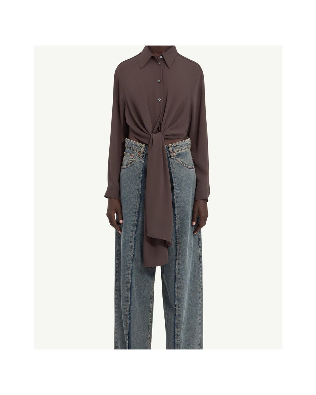MM6 by Maison Margiela Brown Long-Sleeved Straight Hem Shirt