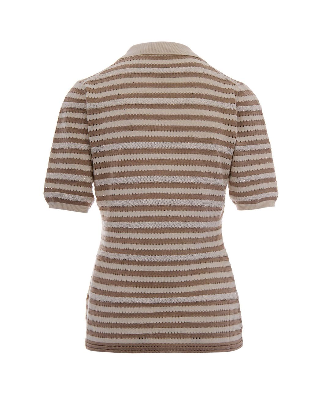 Fabiana Filippi White Striped V-Neck Open-Knit Top