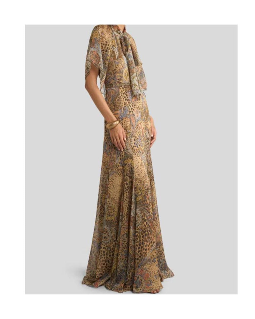 Etro Natural Lavalliere Paisley Maxi Dress