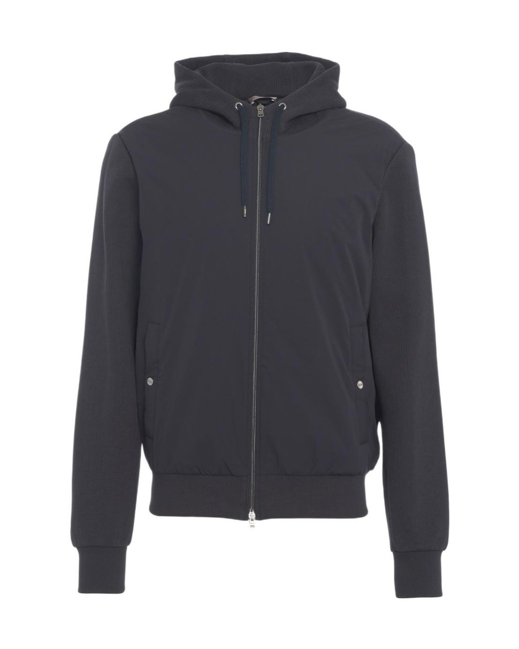 Herno Blue Ribbed Panelled Zip-Front Hoodie for men
