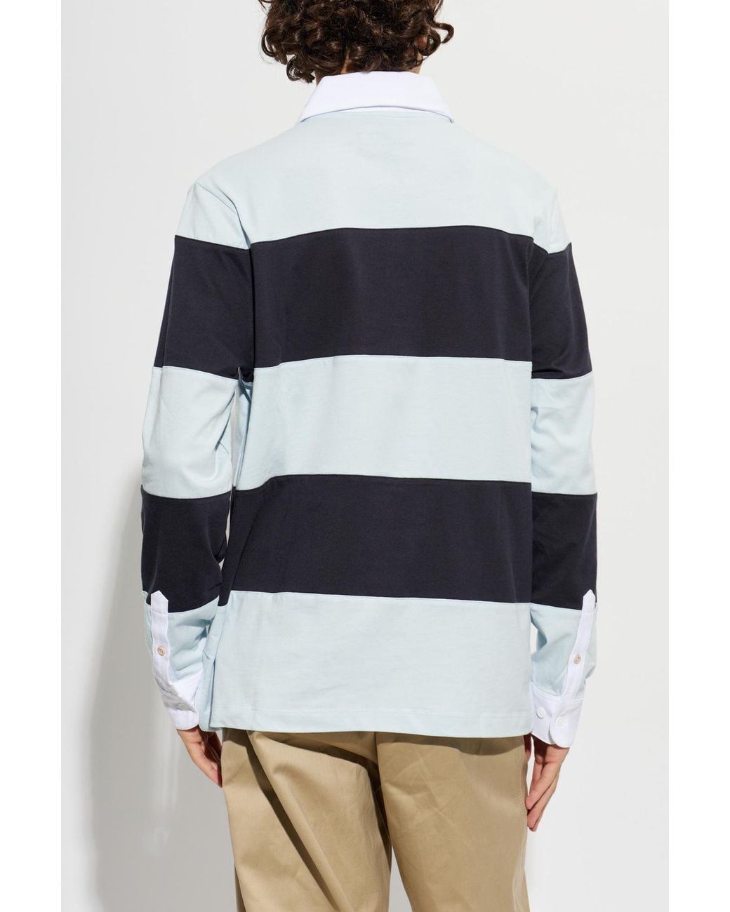 Rag & Bone Blue Striped Long Sleeve Polo Shirt for men