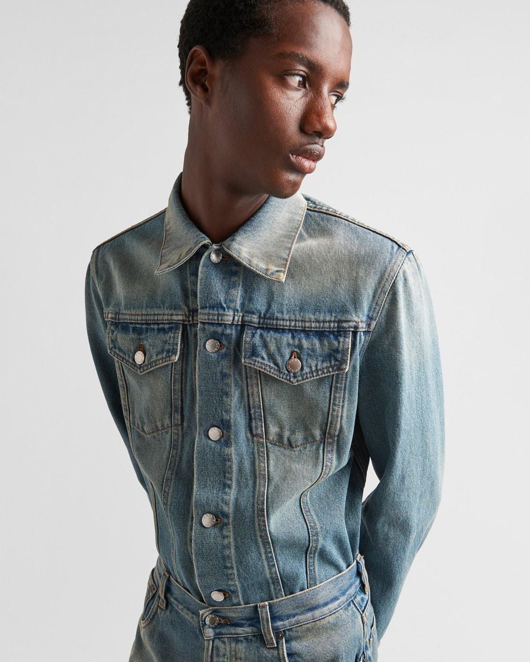 Prada Blue Long-Sleeved Denim Jacket for men